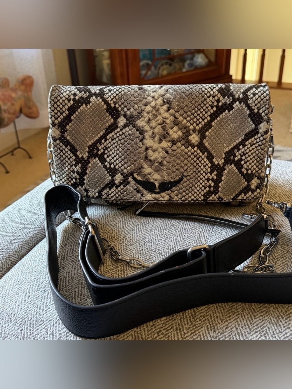 Zadig & Voltaire 
Snake print chain Crossbody in Black and Cream